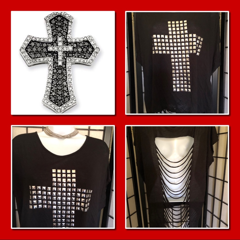 EUC Super Fun Cutout Silver Cross Top